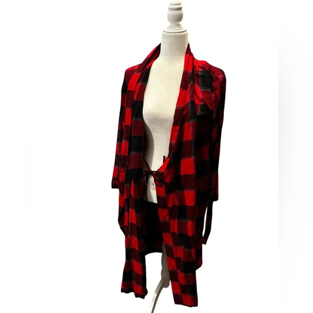STARS ABOVE Perfectly Cozy Buffalo Check Flannel Robe in Red‎ Size M/L NEW NWT